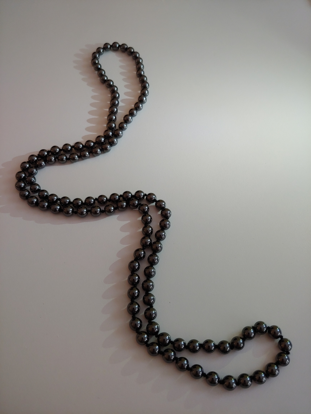 Polished Hematite Bead Necklace — Dark Gray With Sterling Length Adjuster